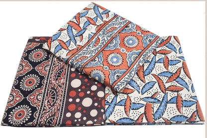 Ajrakh Cotton Natural Dye Three Colour Print | 3 Kam | Hand Block Print Dress Material with 44 Inch wide Dupatta - 2.5 Mt Top   -  SKU : AI03701Q