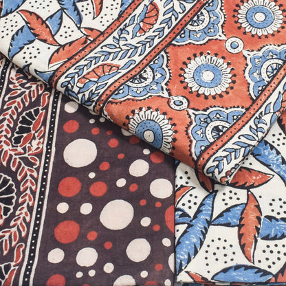 Ajrakh Cotton Natural Dye Three Colour Print | 3 Kam | Hand Block Print Dress Material with 44 Inch wide Dupatta - 2.5 Mt Top   -  SKU : AI03701Q