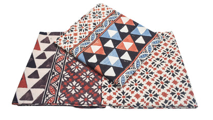 Ajrakh Cotton Natural Dye Three Colour Print | 3 Kam | Hand Block Print Dress Material with 44 Inch wide Dupatta - 2.5 Mt Top   -  SKU : AI03701R