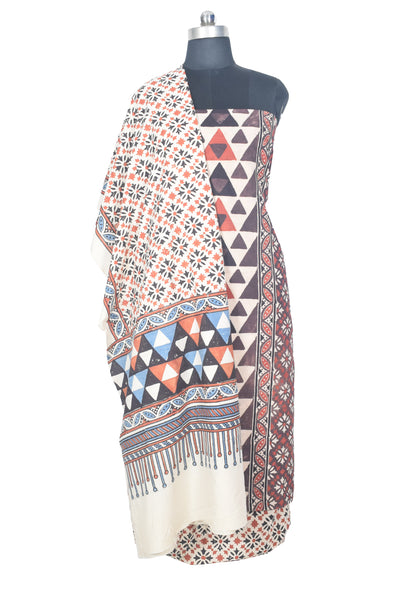 Ajrakh Cotton Natural Dye Three Colour Print | 3 Kam | Hand Block Print Dress Material with 44 Inch wide Dupatta - 2.5 Mt Top   -  SKU : AI03701R
