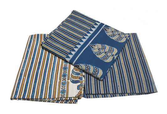 Ajrakh Cotton Natural Dye Three Colour Full Printed Hand Block Print Dress Material with 44 Inch wide Dupatta - 2.5 Mt Top    -  SKU : AI03501H