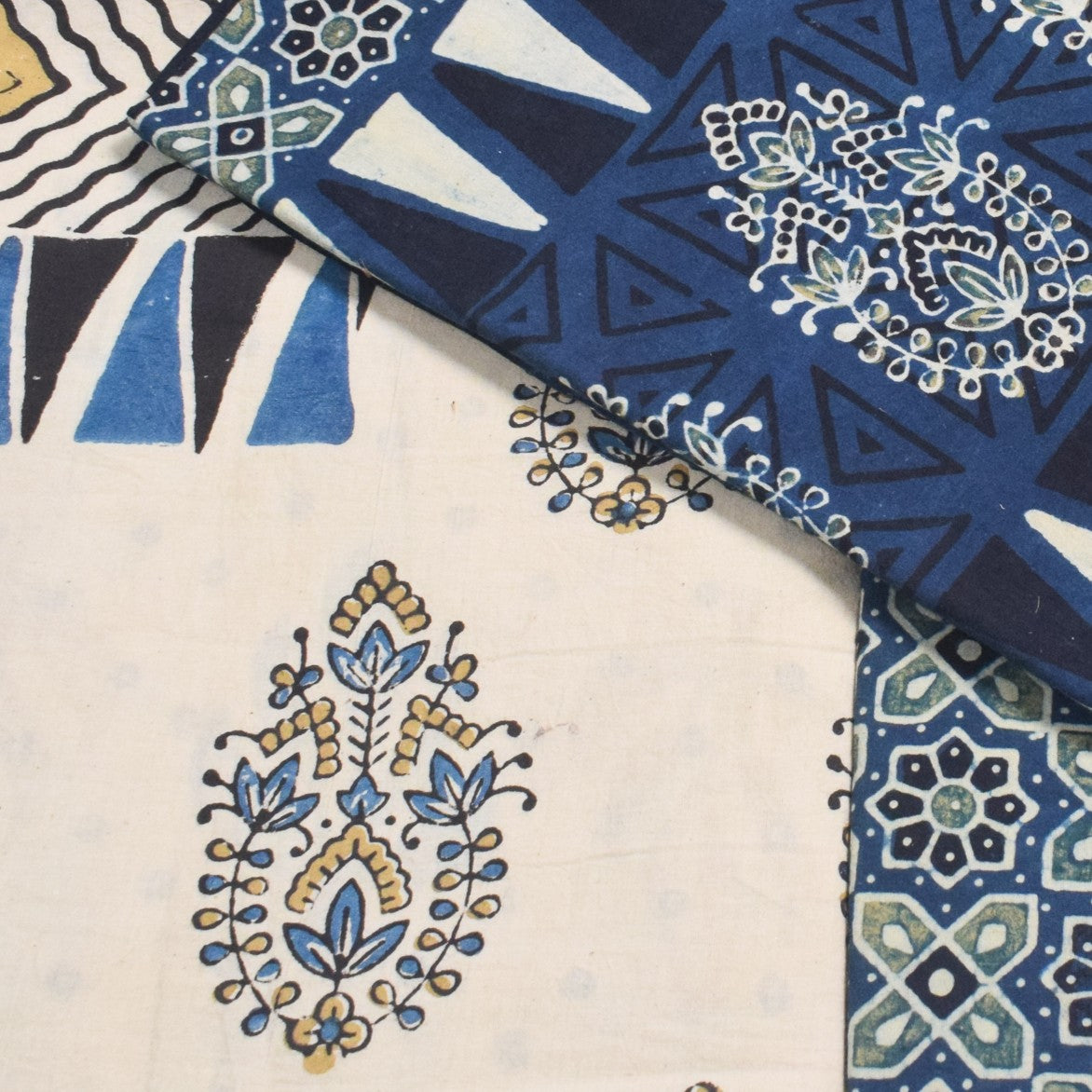 Ajrakh Cotton Natural Dye Three Colour Print | 3 Kam | Hand Block Print Dress Material with 44 Inch wide Dupatta - 2.5 Mt Top   -  SKU : AI03701A