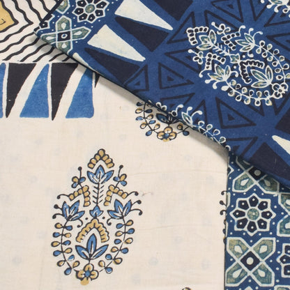 Ajrakh Cotton Natural Dye Three Colour Print | 3 Kam | Hand Block Print Dress Material with 44 Inch wide Dupatta - 2.5 Mt Top   -  SKU : AI03701A