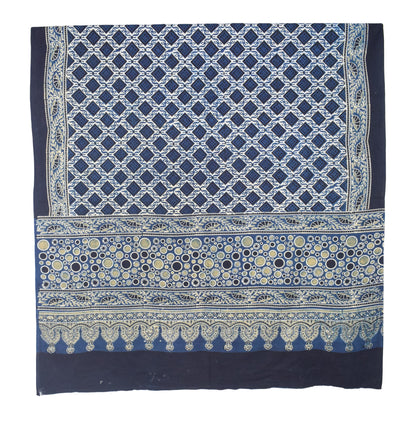 Ajrakh Cotton Natural Dye Three Colour Print | 3 Kam | Hand Block Print Dress Material with 44 Inch wide Dupatta - 2.5 Mt Top   -  SKU : AI03701B