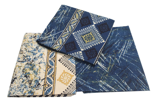 Ajrakh Cotton Natural Dye Three Colour Print | 3 Kam | Hand Block Print Dress Material with 44 Inch wide Dupatta - 2.5 Mt Top   -  SKU : AI03701E