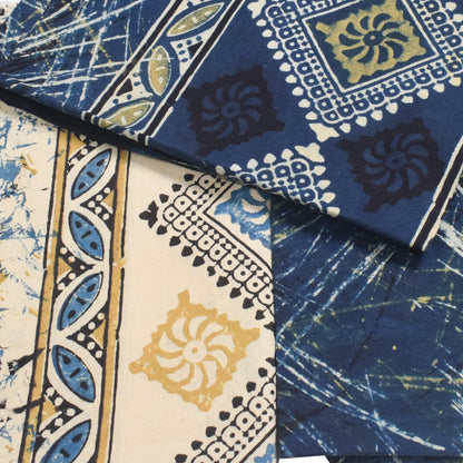 Ajrakh Cotton Natural Dye Three Colour Print | 3 Kam | Hand Block Print Dress Material with 44 Inch wide Dupatta - 2.5 Mt Top   -  SKU : AI03701E