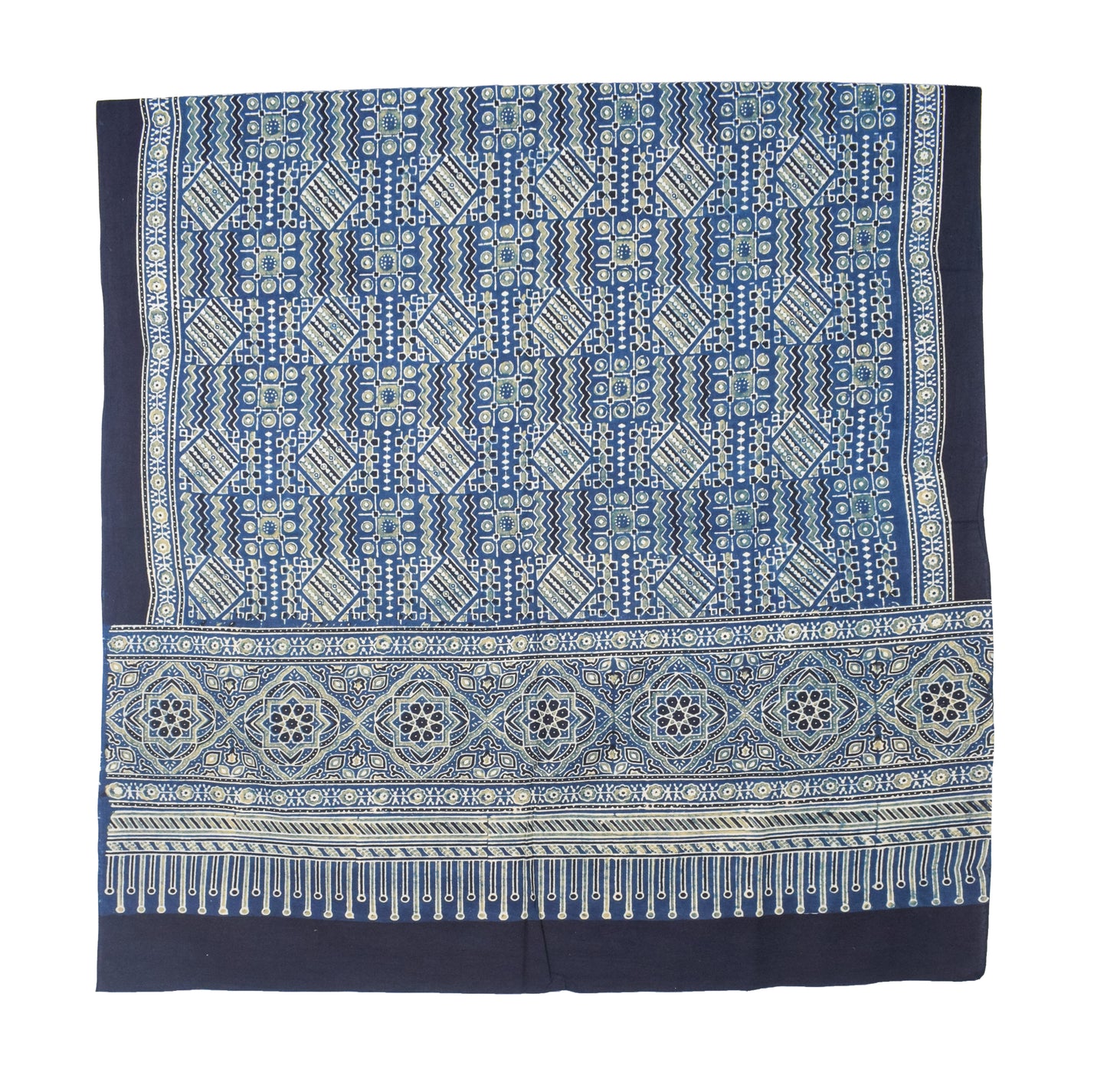 Ajrakh Cotton Natural Dye Three Colour Print | 3 Kam | Hand Block Print Dress Material with 44 Inch wide Dupatta - 2.5 Mt Top   -  SKU : AI03701F