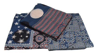 Ajrakh Cotton Natural Dye Three Colour Full Printed Hand Block Print Dress Material with 44 Inch wide Dupatta - 2.5 Mt Top    -  SKU : ID26501K
