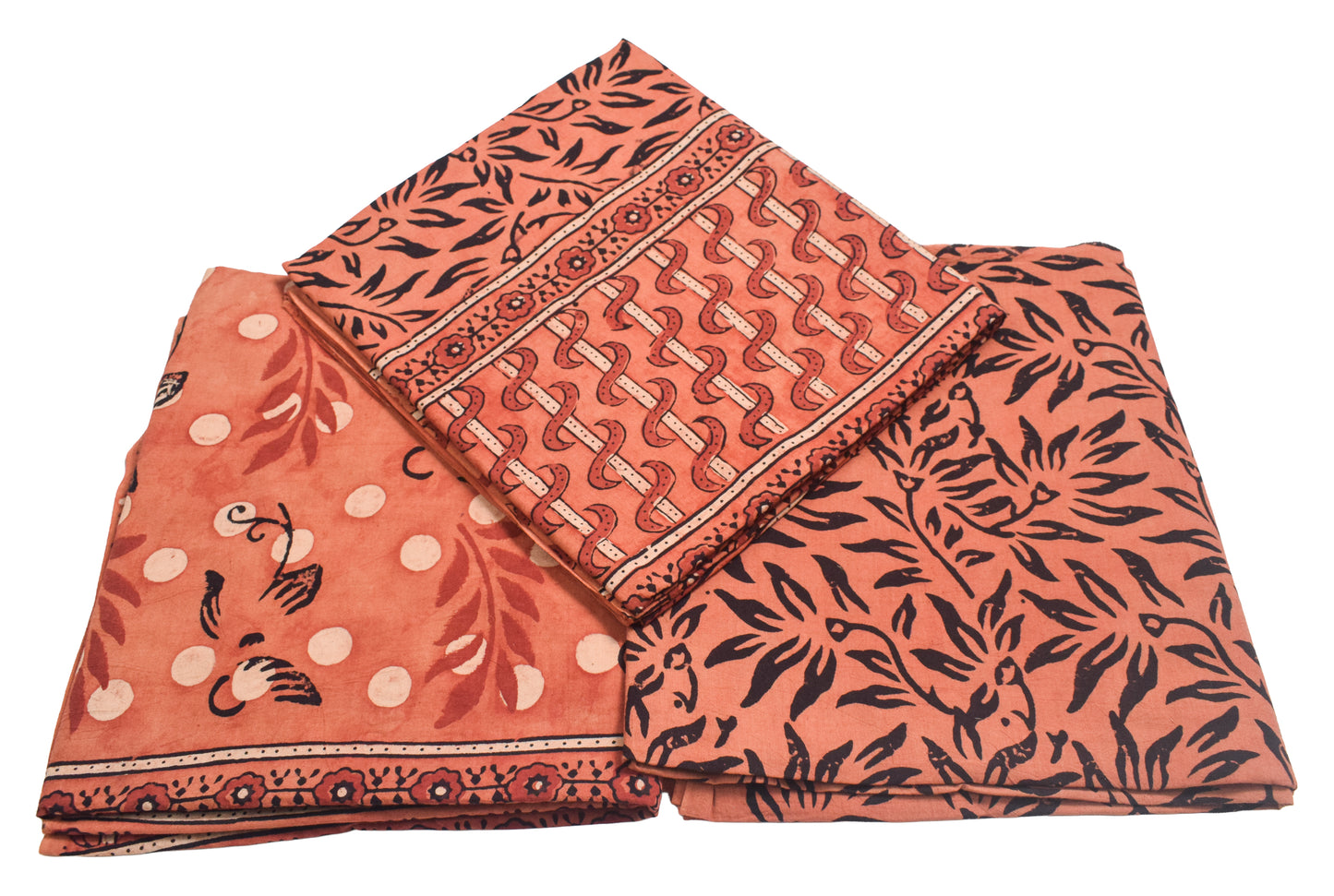 Ajrakh Cotton Natural Dye Three Colour Print | 3 Kam | Hand Block Print Dress Material with 44 Inch wide Dupatta - 2.5 Mt Top   -  SKU : AI03701Y