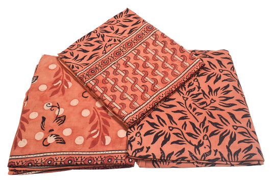 Ajrakh Cotton Natural Dye Three Colour Print | 3 Kam | Hand Block Print Dress Material with 44 Inch wide Dupatta - 2.5 Mt Top   -  SKU : AI03701Y