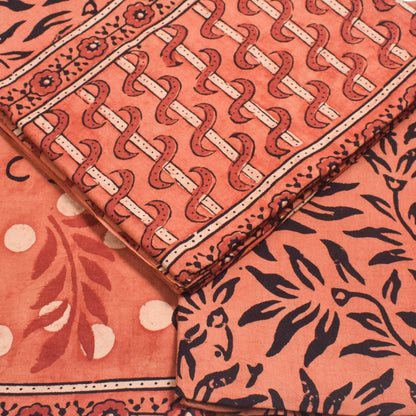 Ajrakh Cotton Natural Dye Three Colour Print | 3 Kam | Hand Block Print Dress Material with 44 Inch wide Dupatta - 2.5 Mt Top   -  SKU : AI03701Y