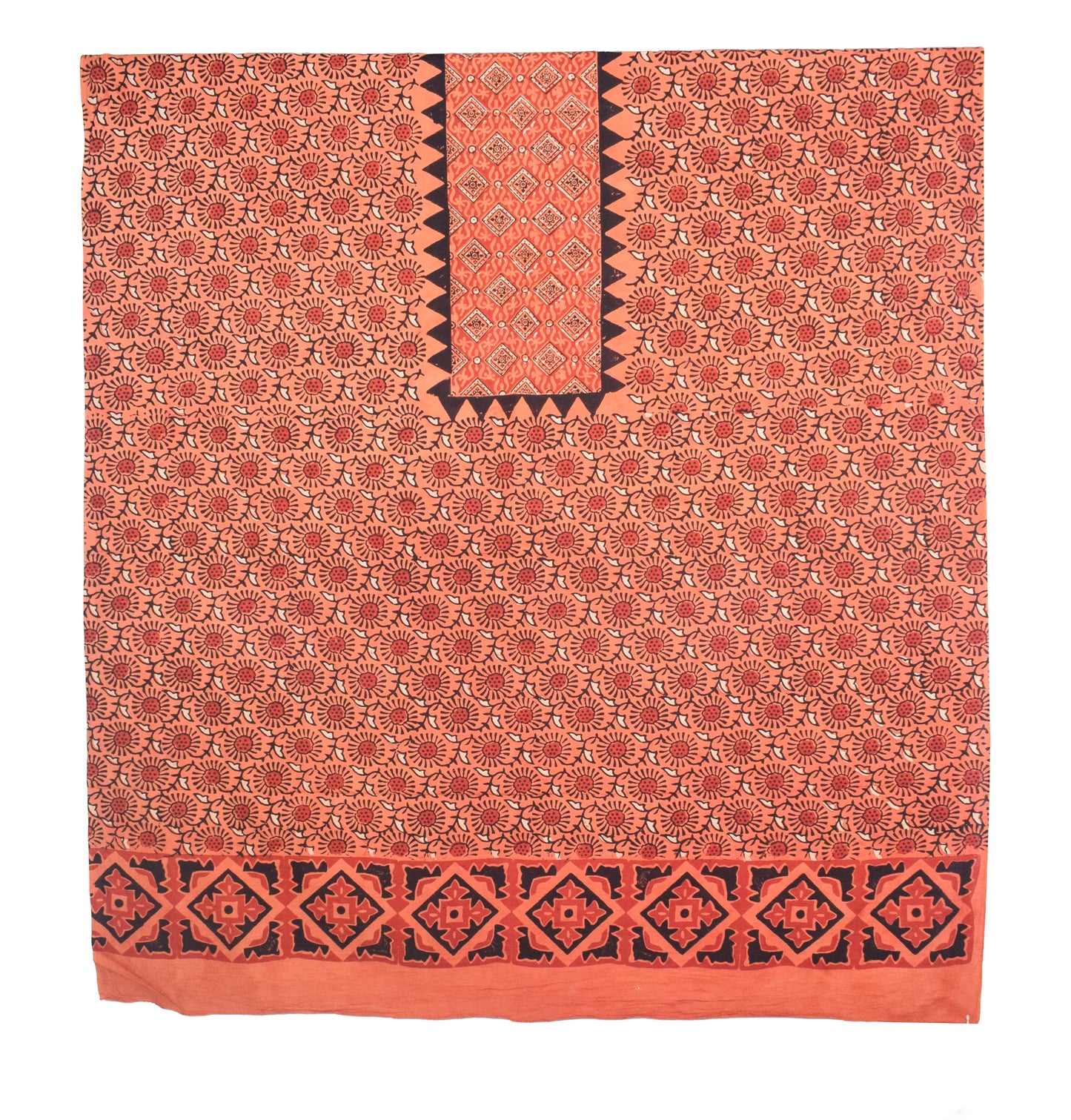 Ajrakh Cotton Natural Dye Three Colour Print | 3 Kam | Hand Block Print Dress Material with 44 Inch wide Dupatta - 2.5 Mt Top   -  SKU : AI03701Z