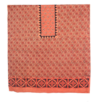 Ajrakh Cotton Natural Dye Three Colour Print | 3 Kam | Hand Block Print Dress Material with 44 Inch wide Dupatta - 2.5 Mt Top   -  SKU : AI03701Z