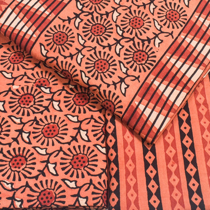 Ajrakh Cotton Natural Dye Three Colour Print | 3 Kam | Hand Block Print Dress Material with 44 Inch wide Dupatta - 2.5 Mt Top   -  SKU : AI03701Z