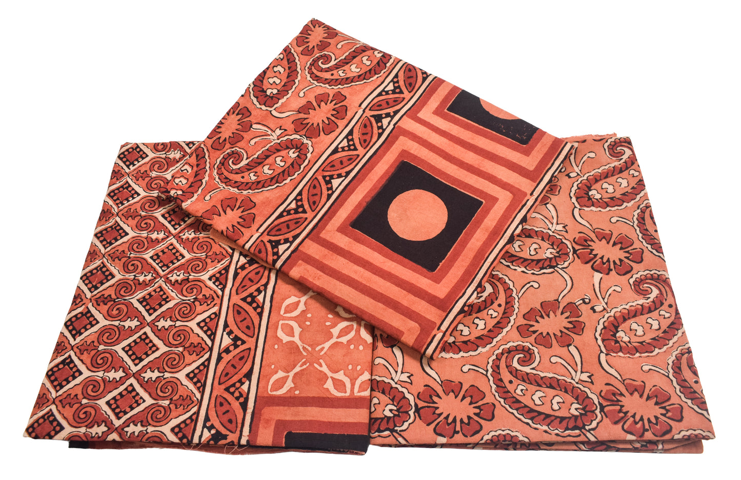 Ajrakh Cotton Natural Dye Three Colour Print | 3 Kam | Hand Block Print Dress Material with 44 Inch wide Dupatta - 2.5 Mt Top   -  SKU : AI0370AA