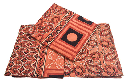 Ajrakh Cotton Natural Dye Three Colour Print | 3 Kam | Hand Block Print Dress Material with 44 Inch wide Dupatta - 2.5 Mt Top   -  SKU : AI0370AA