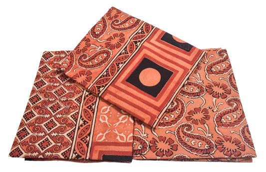 Ajrakh Cotton Natural Dye Three Colour Print | 3 Kam | Hand Block Print Dress Material with 44 Inch wide Dupatta - 2.5 Mt Top   -  SKU : AI0370AA