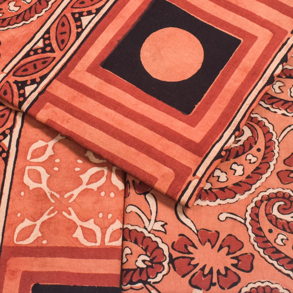 Ajrakh Cotton Natural Dye Three Colour Print | 3 Kam | Hand Block Print Dress Material with 44 Inch wide Dupatta - 2.5 Mt Top   -  SKU : AI0370AA