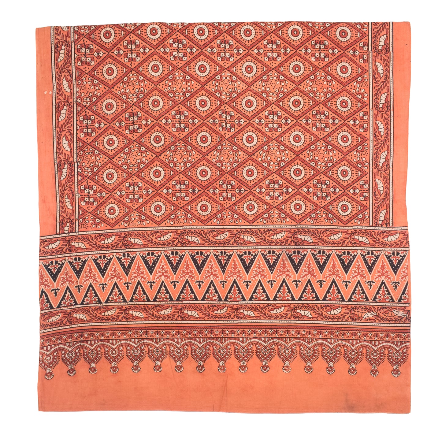 Ajrakh Cotton Natural Dye Three Colour Print | 3 Kam | Hand Block Print Dress Material with 44 Inch wide Dupatta - 2.5 Mt Top   -  SKU : AI0370AB