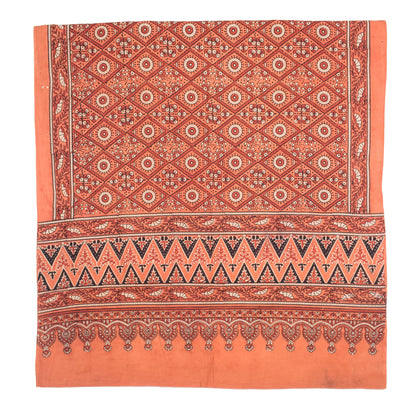 Ajrakh Cotton Natural Dye Three Colour Print | 3 Kam | Hand Block Print Dress Material with 44 Inch wide Dupatta - 2.5 Mt Top   -  SKU : AI0370AB
