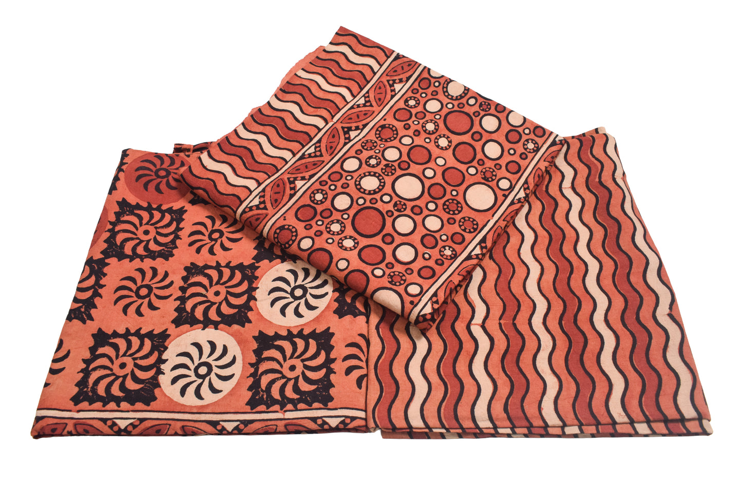 Ajrakh Cotton Natural Dye Three Colour Print | 3 Kam | Hand Block Print Dress Material with 44 Inch wide Dupatta - 2.5 Mt Top   -  SKU : AI0370AC