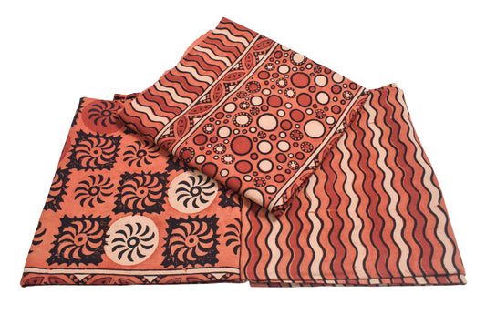 Ajrakh Cotton Natural Dye Three Colour Print | 3 Kam | Hand Block Print Dress Material with 44 Inch wide Dupatta - 2.5 Mt Top   -  SKU : AI0370AC