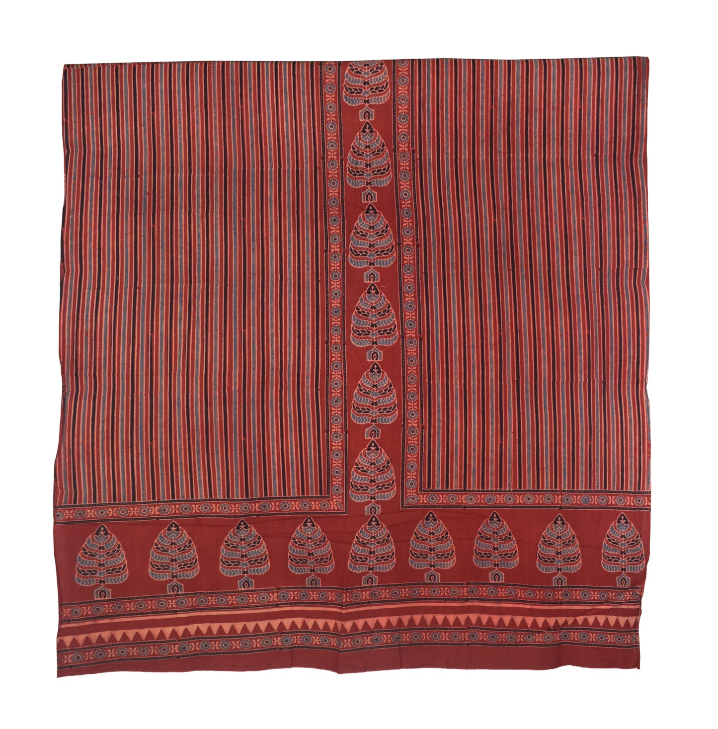 Ajrakh Cotton Natural Dye Three Colour Full Printed Hand Block Print Dress Material with 44 Inch wide Dupatta - 2.5 Mt Top    -  SKU : AI03501I