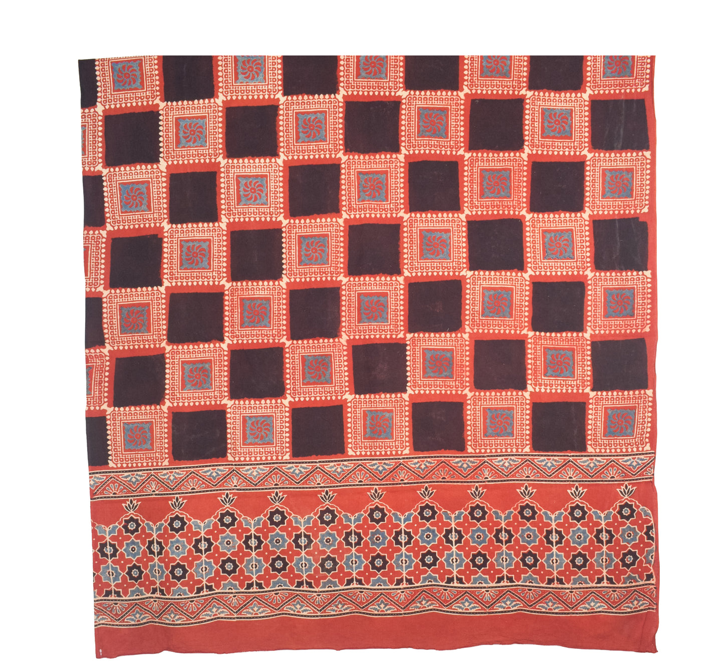 Ajrakh Cotton Natural Dye Three Colour Print | 3 Kam | Hand Block Print Dress Material with 44 Inch wide Dupatta - 2.5 Mt Top   -  SKU : AI03701S