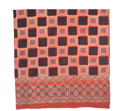 Ajrakh Cotton Natural Dye Three Colour Print | 3 Kam | Hand Block Print Dress Material with 44 Inch wide Dupatta - 2.5 Mt Top   -  SKU : AI03701S