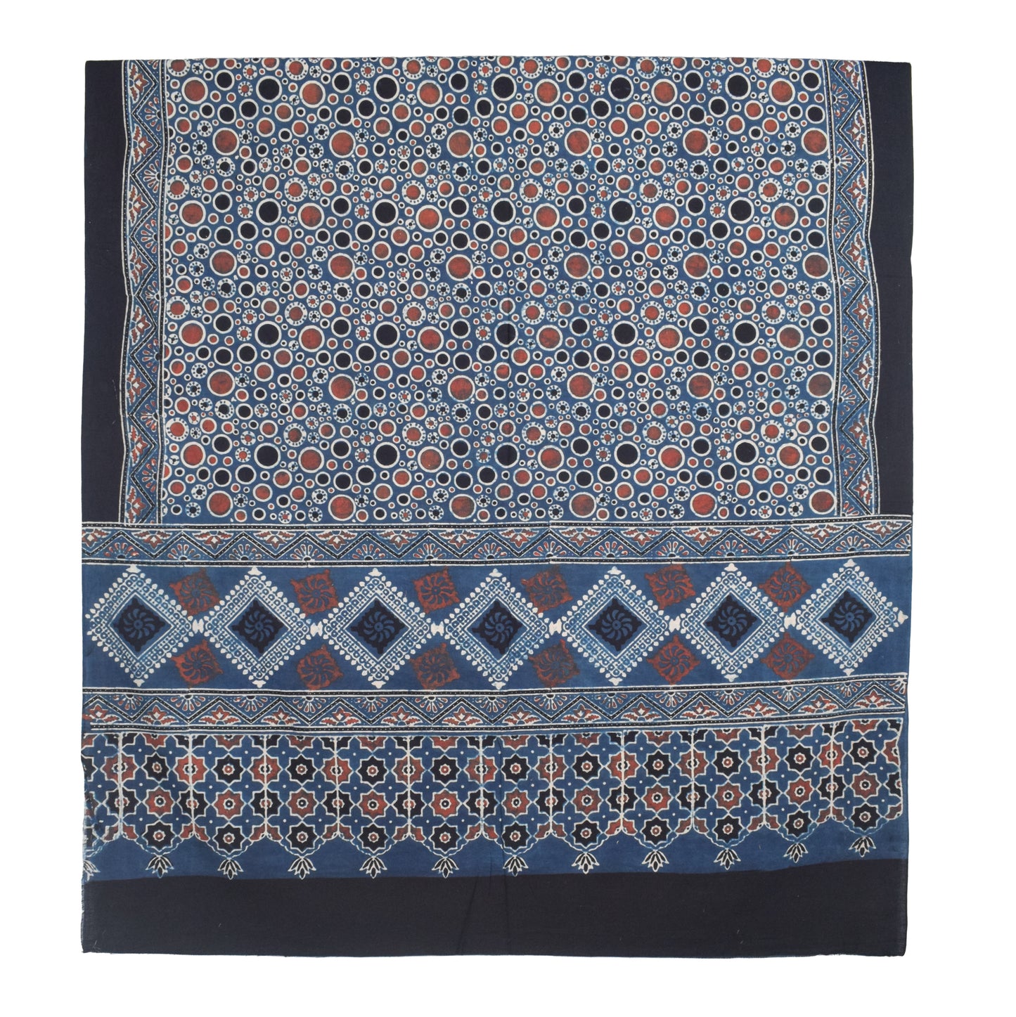 Ajrakh Cotton Natural Dye Three Colour Print | 3 Kam | Hand Block Print Dress Material with 44 Inch wide Dupatta - 2.5 Mt Top   -  SKU : AI03701S