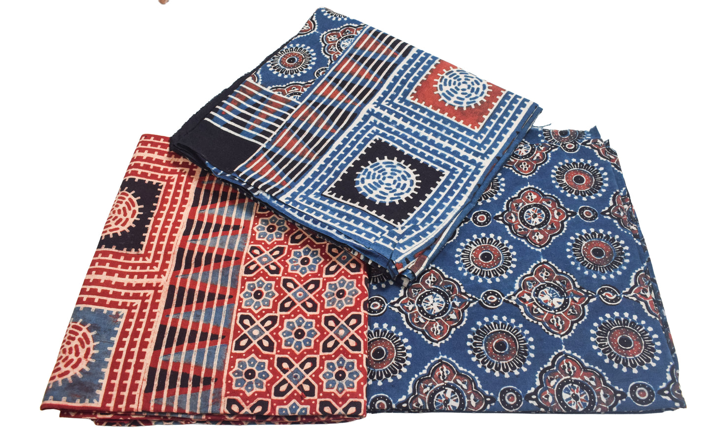 Ajrakh Cotton Natural Dye Three Colour Print | 3 Kam | Hand Block Print Dress Material with 44 Inch wide Dupatta - 2.5 Mt Top   -  SKU : AI03701T