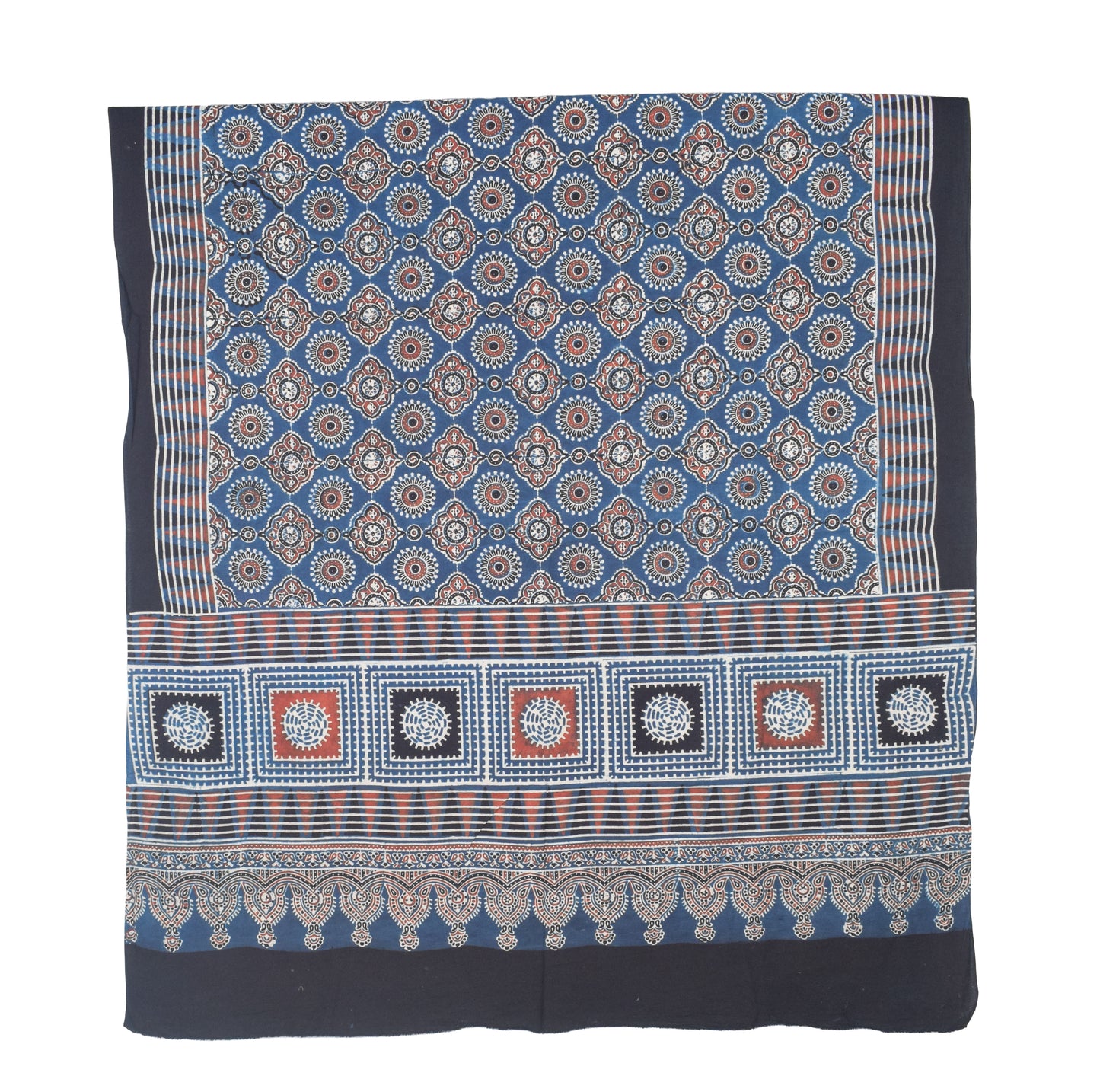 Ajrakh Cotton Natural Dye Three Colour Print | 3 Kam | Hand Block Print Dress Material with 44 Inch wide Dupatta - 2.5 Mt Top   -  SKU : AI03701T