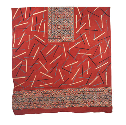 Ajrakh Cotton Natural Dye Three Colour Print | 3 Kam | Hand Block Print Dress Material with 44 Inch wide Dupatta - 2.5 Mt Top   -  SKU : AI03701U