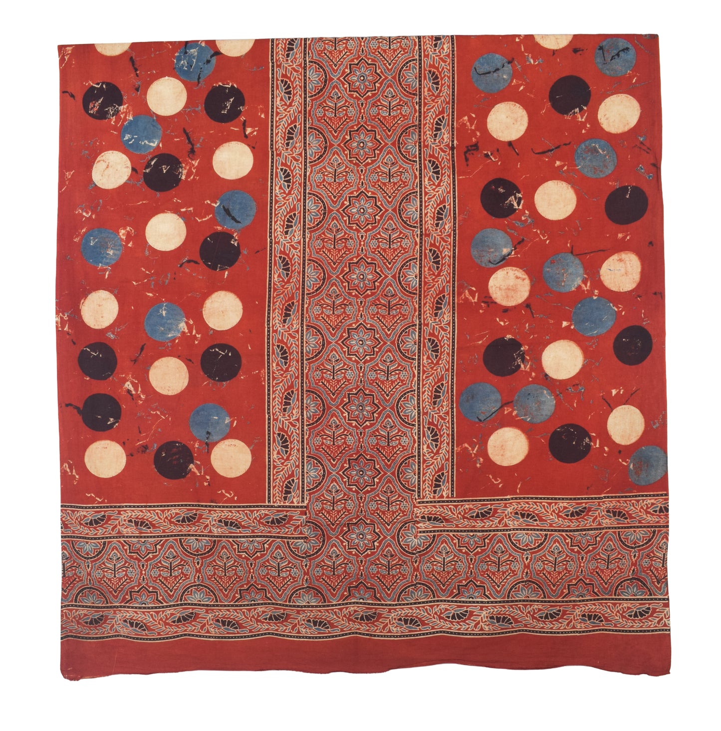 Ajrakh Cotton Natural Dye Three Colour Print | 3 Kam | Hand Block Print Dress Material with 44 Inch wide Dupatta - 2.5 Mt Top   -  SKU : AI03701V