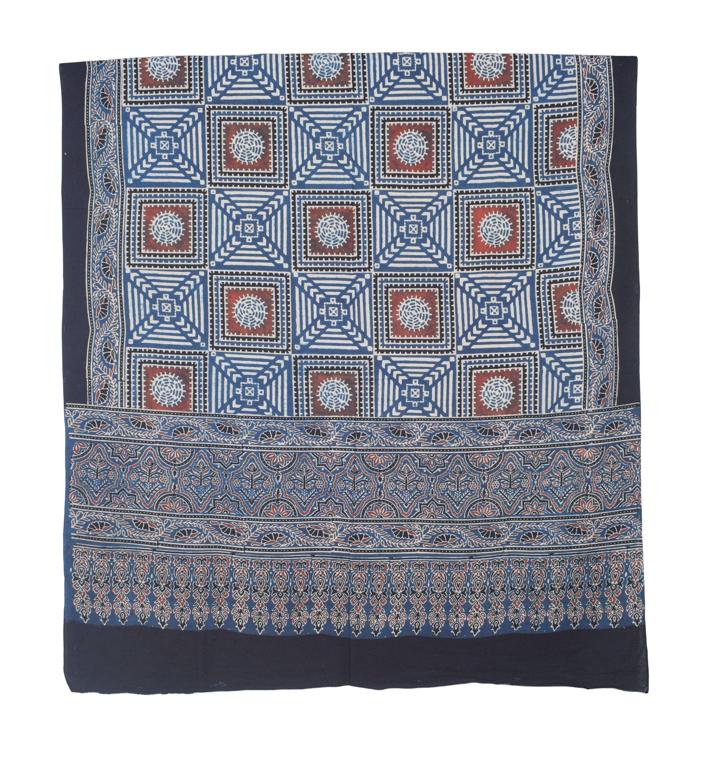 Ajrakh Cotton Natural Dye Three Colour Print | 3 Kam | Hand Block Print Dress Material with 44 Inch wide Dupatta - 2.5 Mt Top   -  SKU : AI03701V