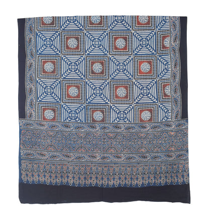 Ajrakh Cotton Natural Dye Three Colour Print | 3 Kam | Hand Block Print Dress Material with 44 Inch wide Dupatta - 2.5 Mt Top   -  SKU : AI03701V