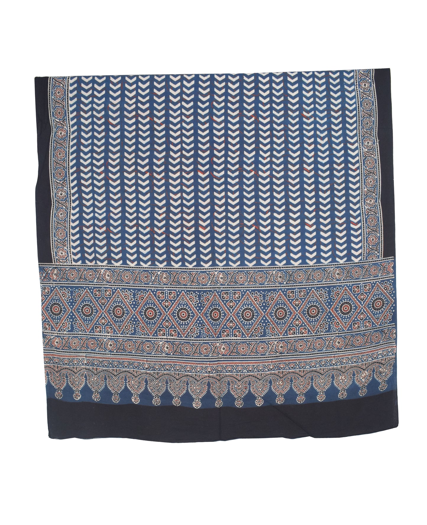 Ajrakh Cotton Natural Dye Three Colour Print | 3 Kam | Hand Block Print Dress Material with 44 Inch wide Dupatta - 2.5 Mt Top   -  SKU : AI03701X