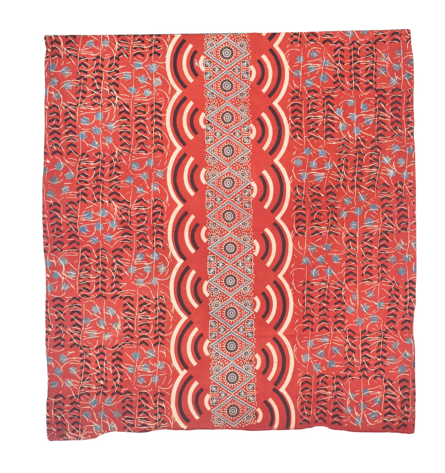 Ajrakh Cotton Natural Dye Three Colour Print | 3 Kam | Hand Block Print Dress Material with 44 Inch wide Dupatta - 2.5 Mt Top   -  SKU : AI03701X