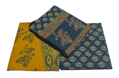 Ajrakh Cotton Natural Dye Three Colour Full Printed Hand Block Print Dress Material with 44 Inch wide Dupatta - 2.5 Mt Top    -  SKU : AI03501W