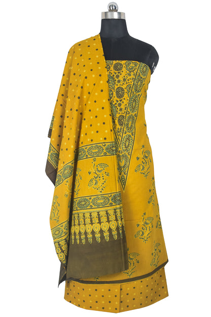 Ajrakh Cotton Natural Dye Three Colour Full Printed Hand Block Print Dress Material with 44 Inch wide Dupatta - 2.5 Mt Top    -  SKU : ID26501G