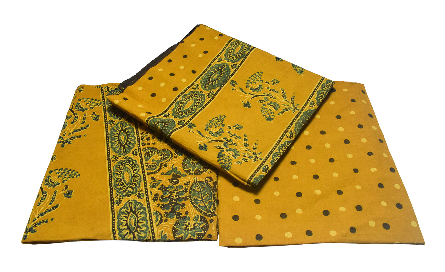 Ajrakh Cotton Natural Dye Three Colour Full Printed Hand Block Print Dress Material with 44 Inch wide Dupatta - 2.5 Mt Top    -  SKU : ID26501G