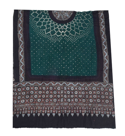 Ajrakh Satin Cotton Part Natural Dye Hand Block Print Dress Material with Bandhej Bottom and Dupatta - 2.5 Mt Top    -  SKU : MS24A01R