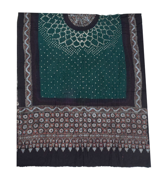 Ajrakh Satin Cotton Part Natural Dye Hand Block Print Dress Material with Bandhej Bottom and Dupatta - 2.5 Mt Top    -  SKU : MS24A01R