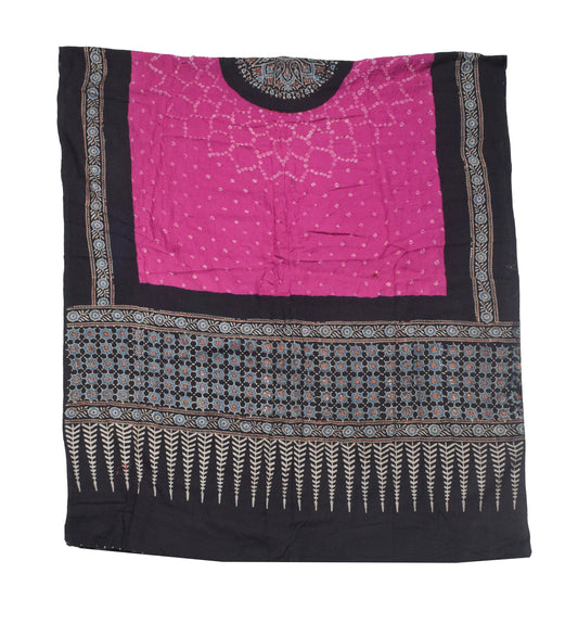 Ajrakh Satin Cotton Part Natural Dye Hand Block Print Dress Material with Bandhej Bottom and Dupatta - 2.5 Mt Top    -  SKU : MS17401G