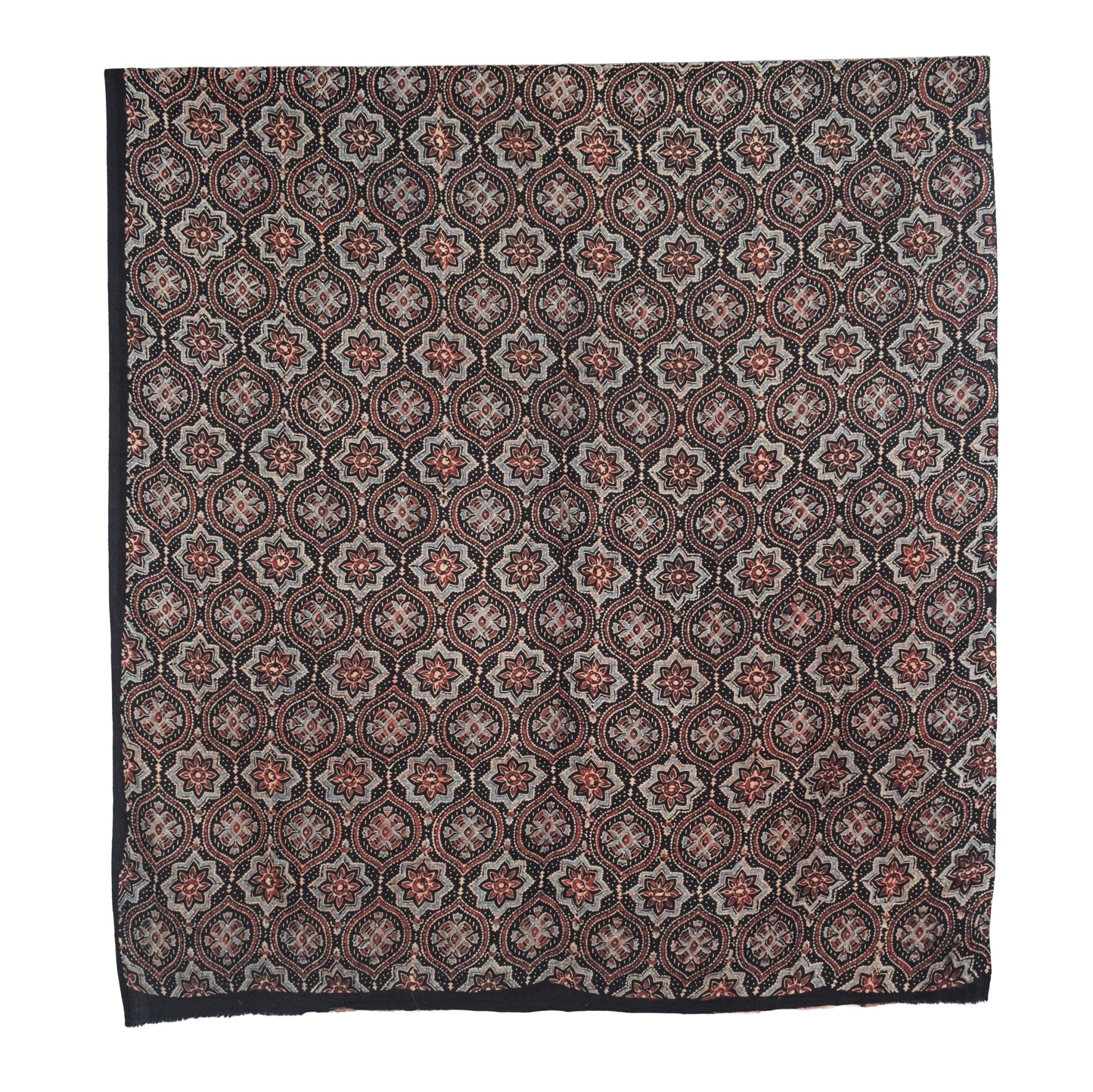 Ajrakh Satin Cotton Part Natural Dye Hand Block Print Dress Material with Bandhej Bottom and Dupatta - 2.5 Mt Top    -  SKU : MS24A01O