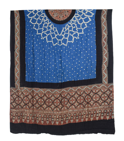Ajrakh Satin Cotton Part Natural Dye Hand Block Print Dress Material with Bandhej Bottom and Dupatta - 2.5 Mt Top    -  SKU : MS24A01C