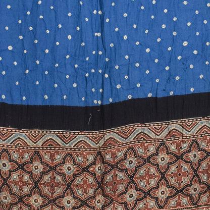 Ajrakh Satin Cotton Part Natural Dye Hand Block Print Dress Material with Bandhej Bottom and Dupatta - 2.5 Mt Top    -  SKU : MS24A01C