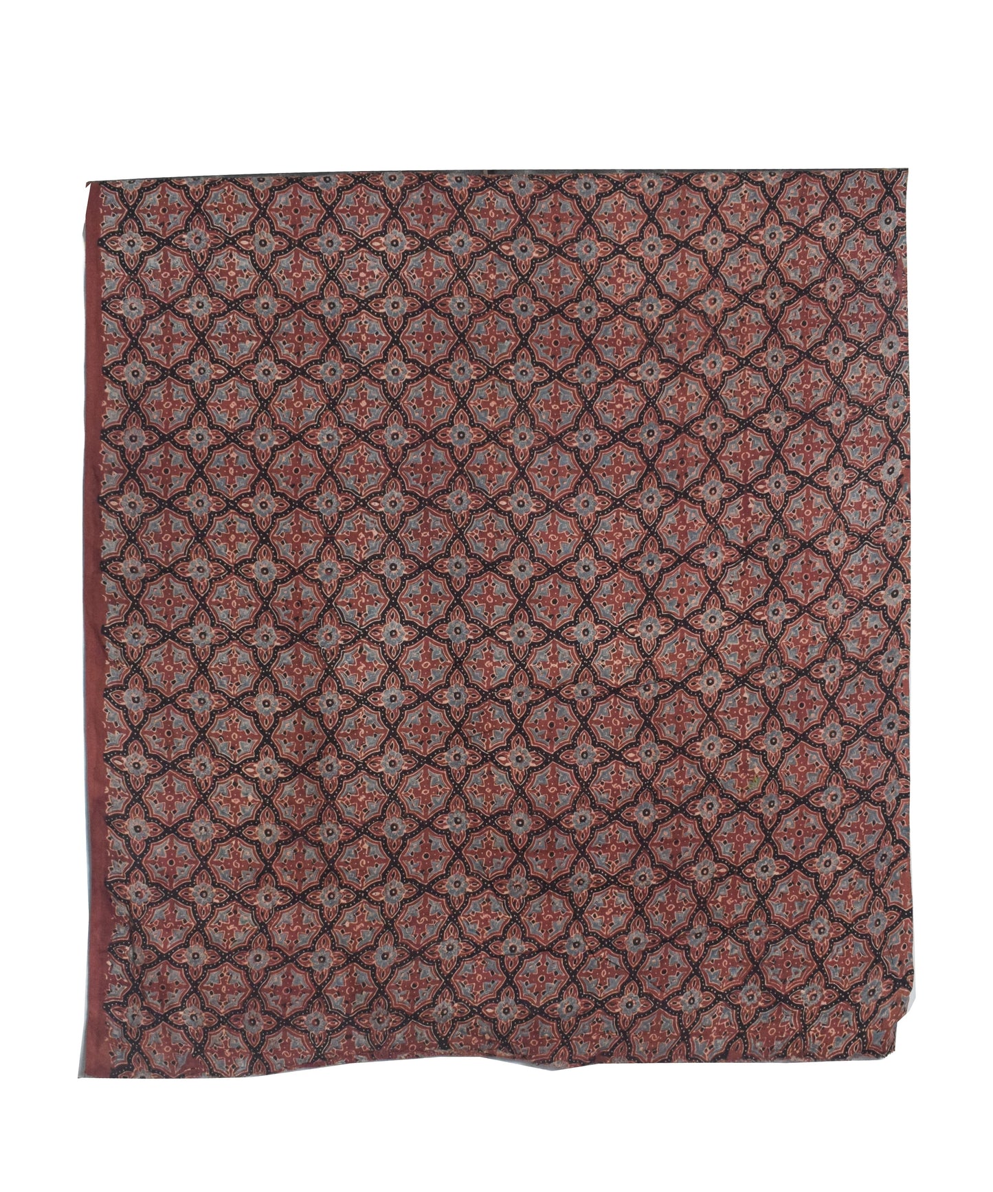 Ajrakh Satin Cotton Part Natural Dye Hand Block Print Dress Material with Bandhej Bottom and Dupatta - 2.5 Mt Top    -  SKU : MS24A01I