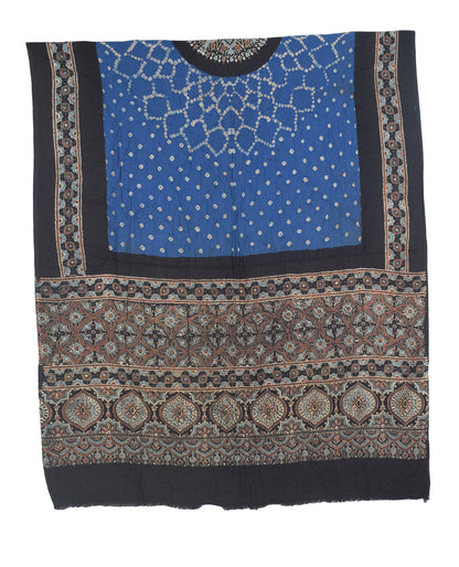 Ajrakh Satin Cotton Part Natural Dye Hand Block Print Dress Material with Bandhej Bottom and Dupatta - 2.5 Mt Top    -  SKU : MS24A01I
