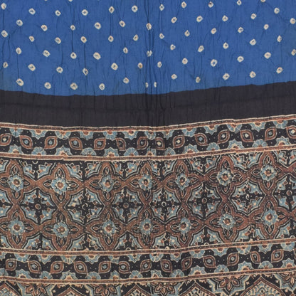 Ajrakh Satin Cotton Part Natural Dye Hand Block Print Dress Material with Bandhej Bottom and Dupatta - 2.5 Mt Top    -  SKU : MS24A01I
